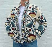 Load image into Gallery viewer, SUZANI JACKET - Cream, Multi/ BLUE ticking stripe lining