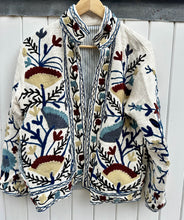 Load image into Gallery viewer, SUZANI JACKET - Cream, Multi/ BLUE ticking stripe lining