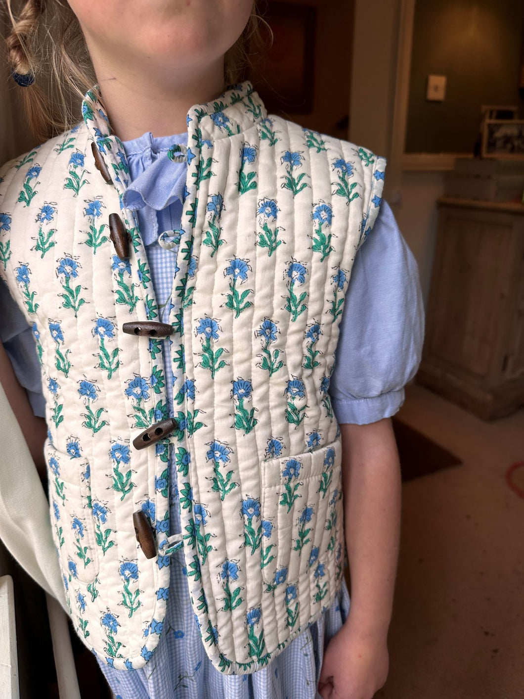 Blue Blooms Reversible Quilted Gilet